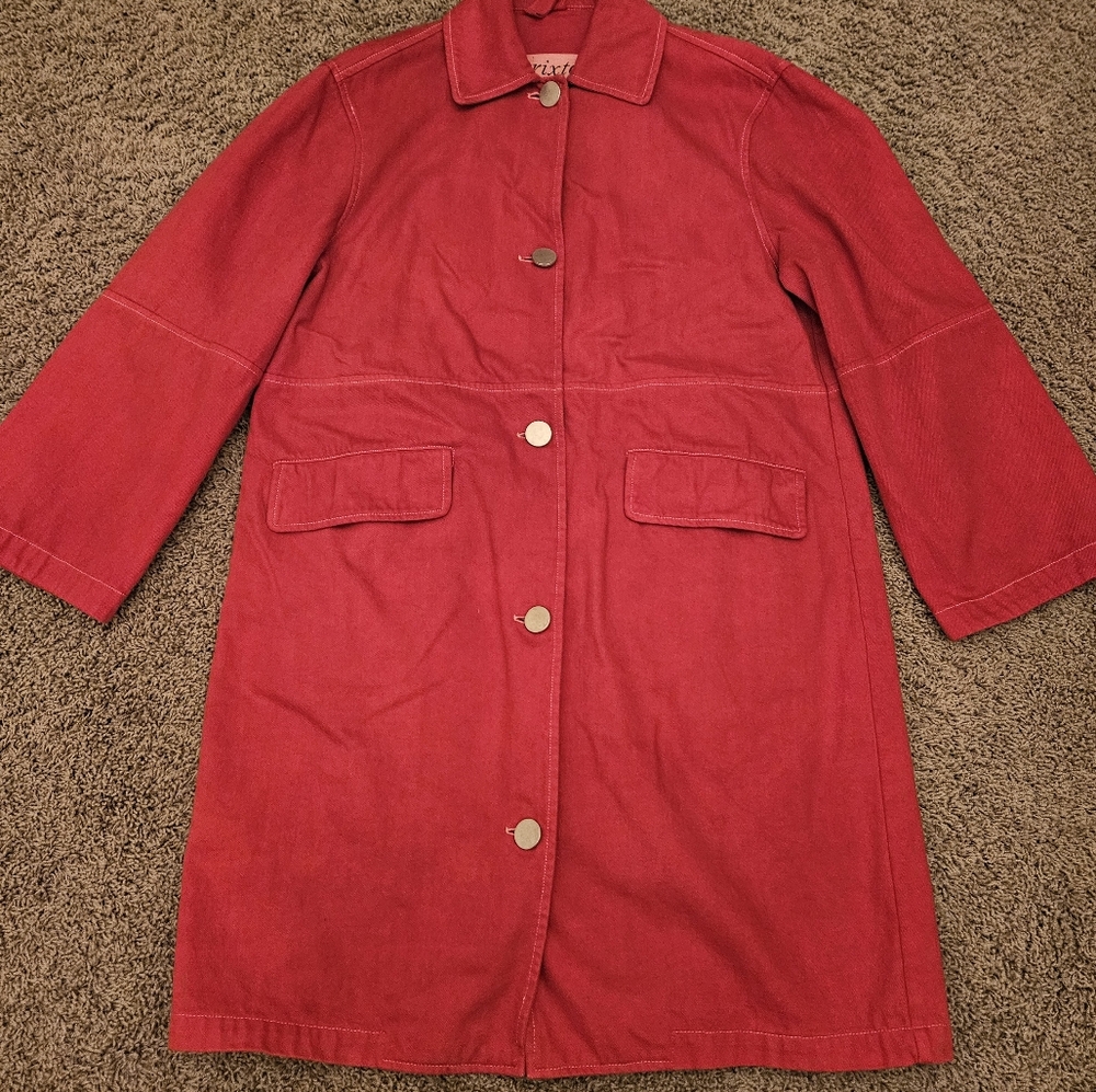 Brixtol Long Canvas Chore Coat - Hand dyed - Cranberry Red- Long - Scandi
